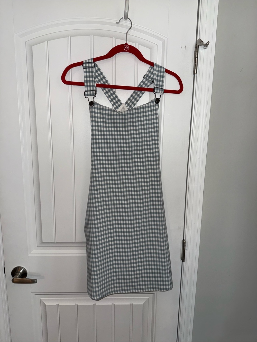 Gingham Cross-Back Mini Dress in Light Gray